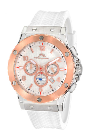 Porsamo Bleu Marcus luxury chronograph men's watch, silicone strap, rose, white 653AMAR