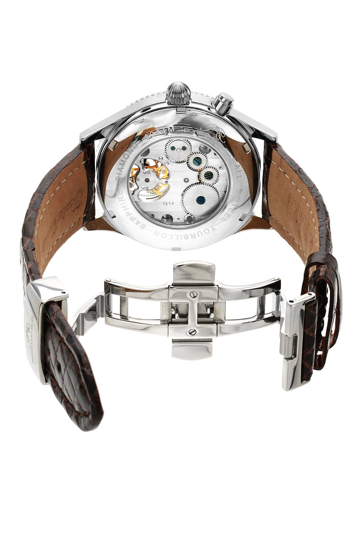 Porsamo Bleu Tourbillon Men's Luxury Watch, Genuine Leather Band, Silver, White, Brown 661ATBL