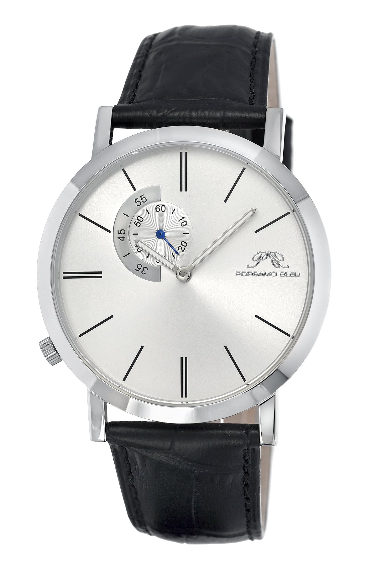Porsamo Bleu Parker luxury men's watch, genuine leather band, silver, black 831APAL