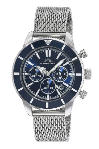 Porsamo Bleu Brandon luxury chronograph men's stainless steel watch, silver, blue 1011CBRS