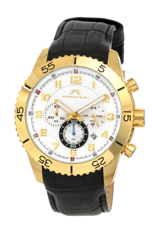 Porsamo Bleu Tristan luxury chronograph men's watch, genuine leather band, gold, black 591BTRL