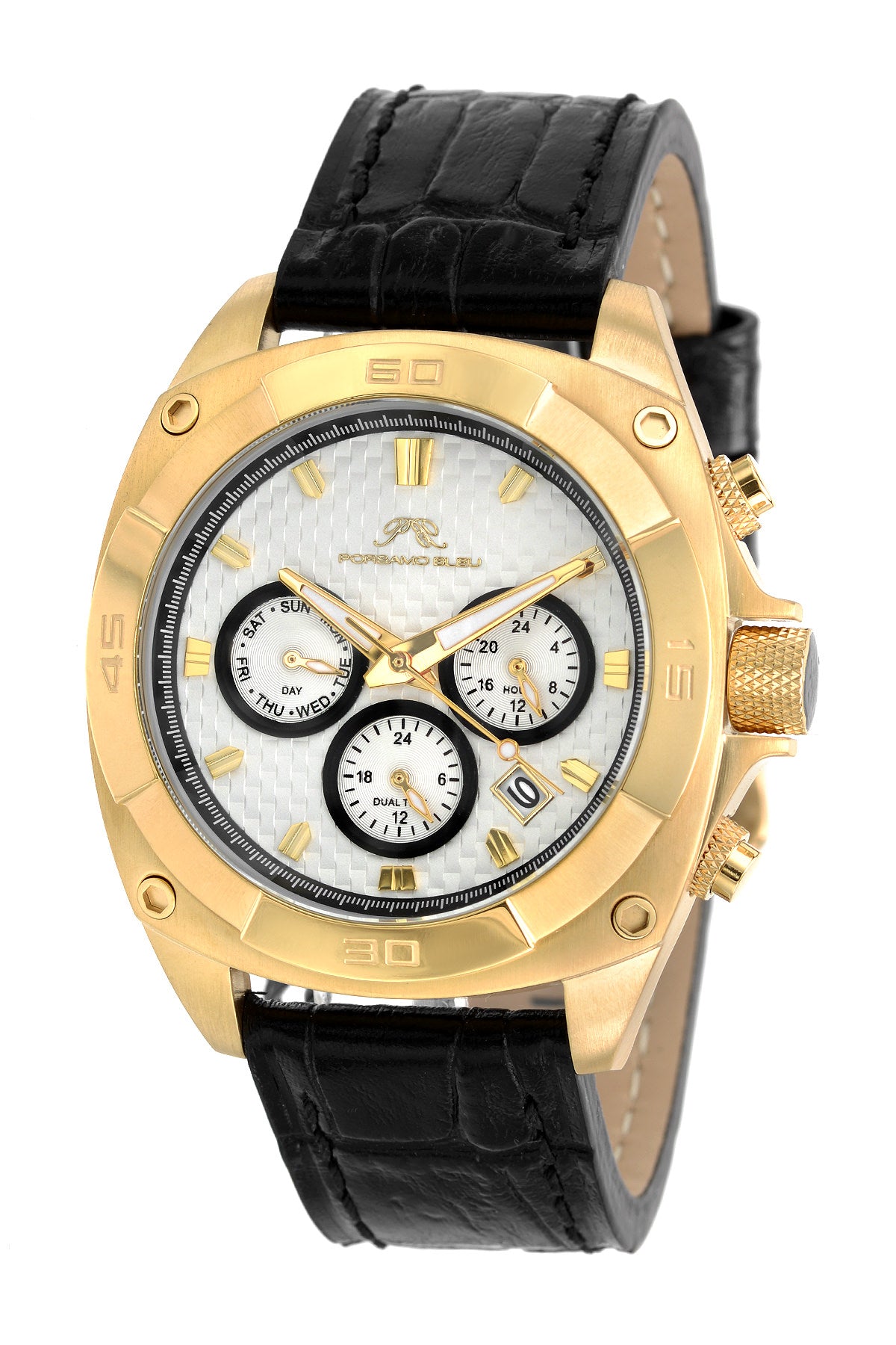 Porsamo Bleu Alex luxury men's watch, genuine leather band, gold, black 292AALL