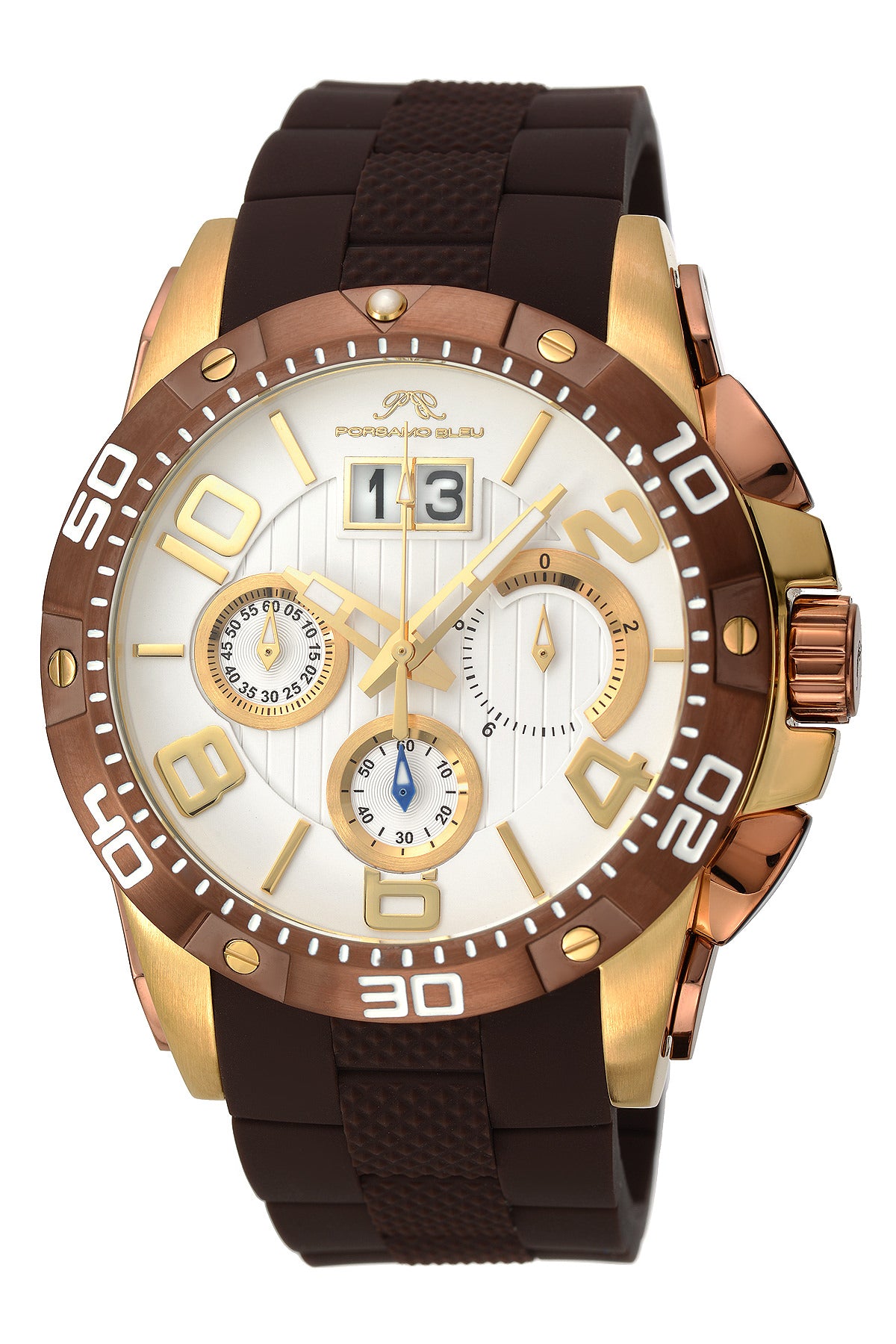 Porsamo Bleu Francoise Luxury Chronograph Men's Silicone Watch, Gold, Brown 245BFRR
