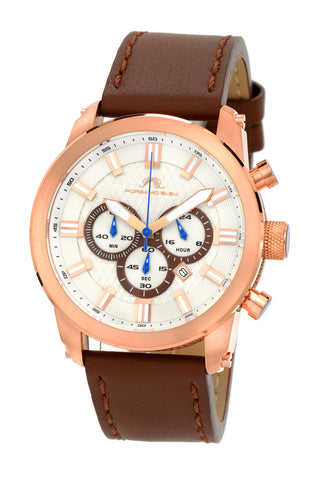Porsamo Bleu Demetrios luxury chronograph men's watch, genuine leather band, rose, brown 602CDEL