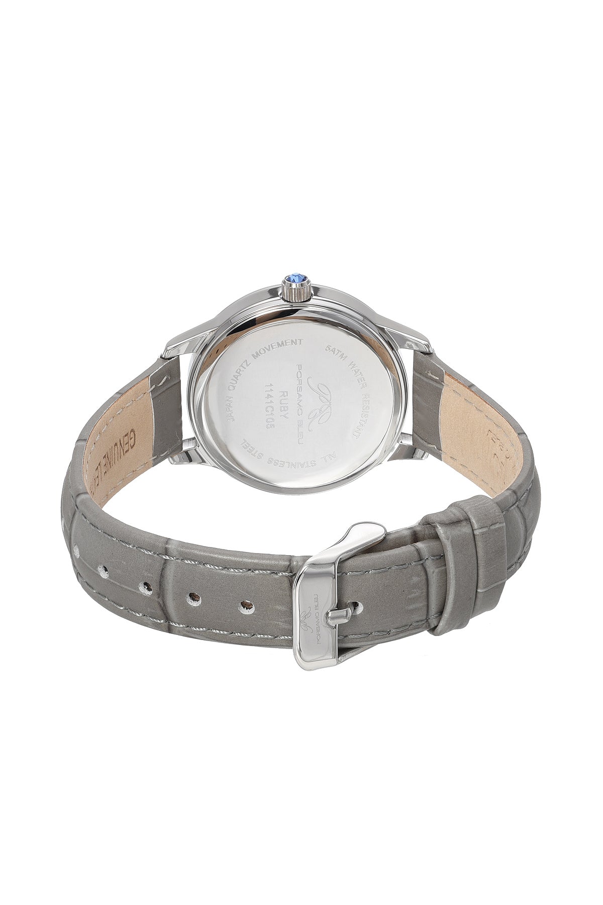 Porsamo Bleu Ruby Luxury Women's Genuine Leather Band Watch, Silver, Grey 1141CRUL