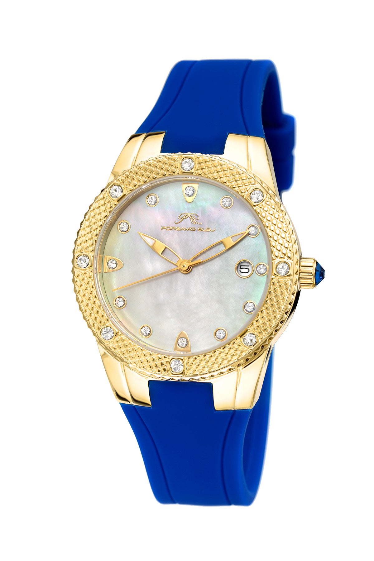 Porsamo Bleu Linda luxury women's watch, silicone strap, gold, blue 492BLIR