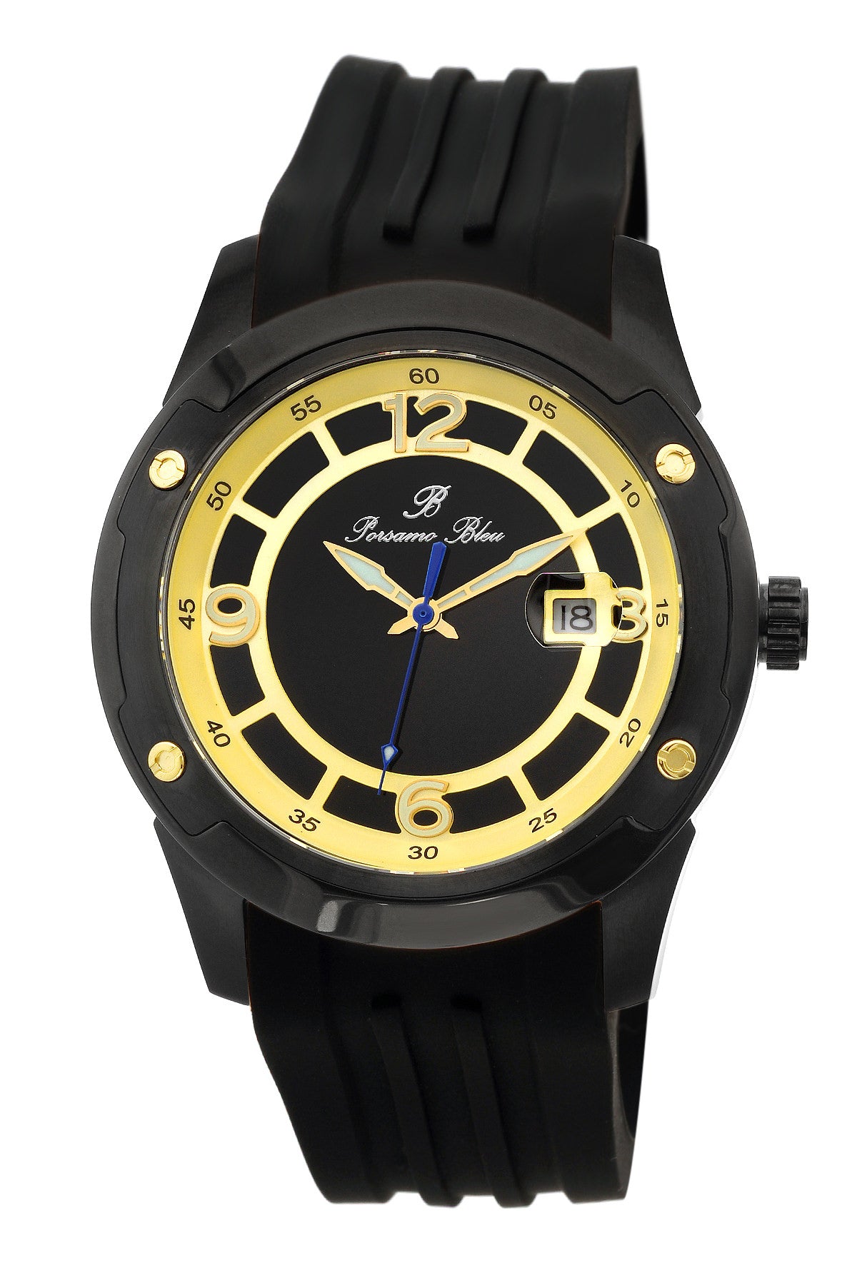 Porsamo Bleu Tokyo luxury Automatic men's watch, silicone strap, gold, black 172BTOR
