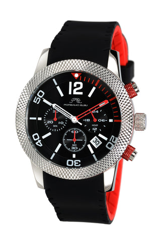 Porsamo Bleu Cameron luxury chronograph women's watch, silicone strap, silver, black, red 391BCAR
