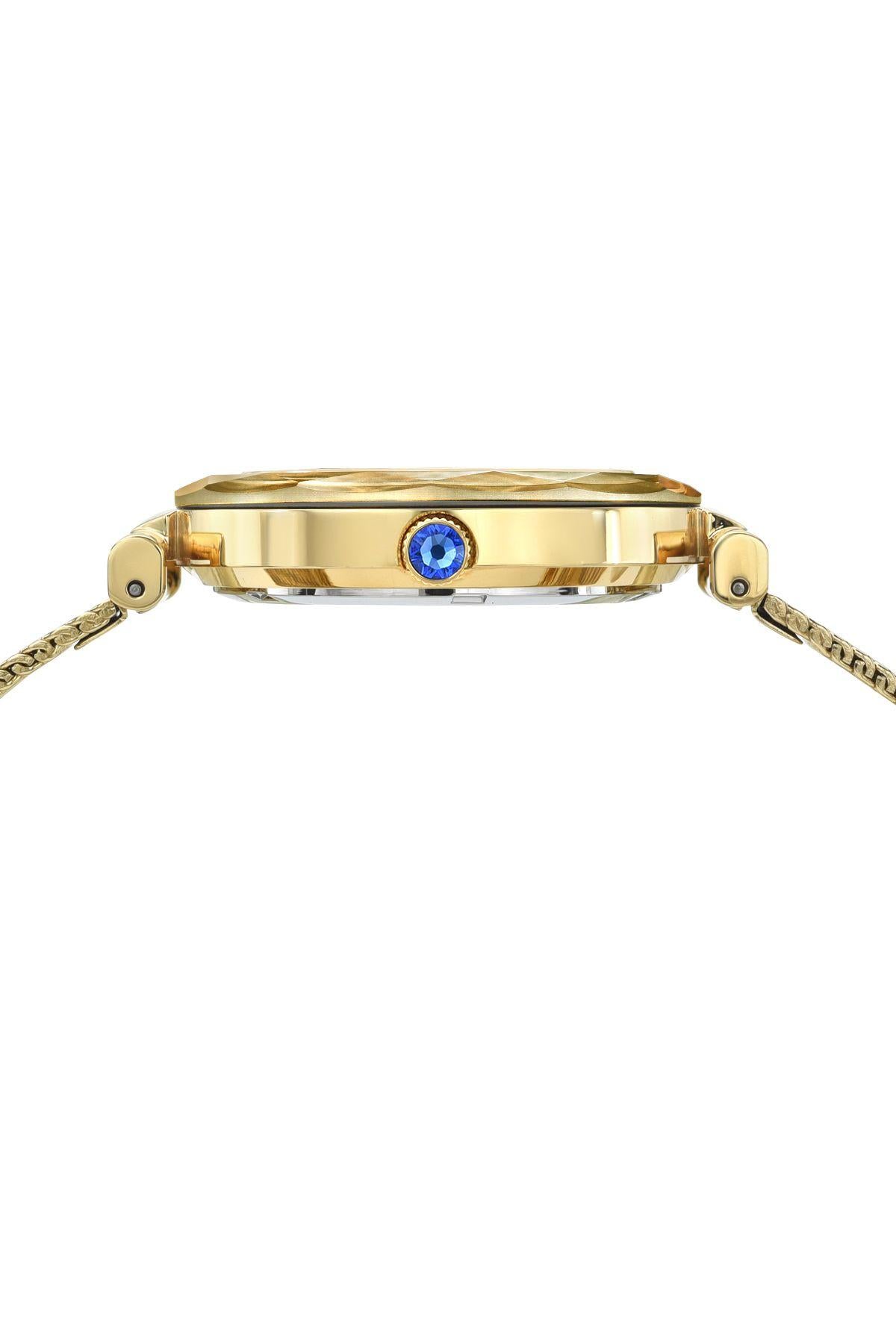 Porsamo Bleu Hazel Luxury Topaz Women's Stainless Steel Watch With White MOP Dial And Faceted Crystal Bezel, Gold, 1271BHAS