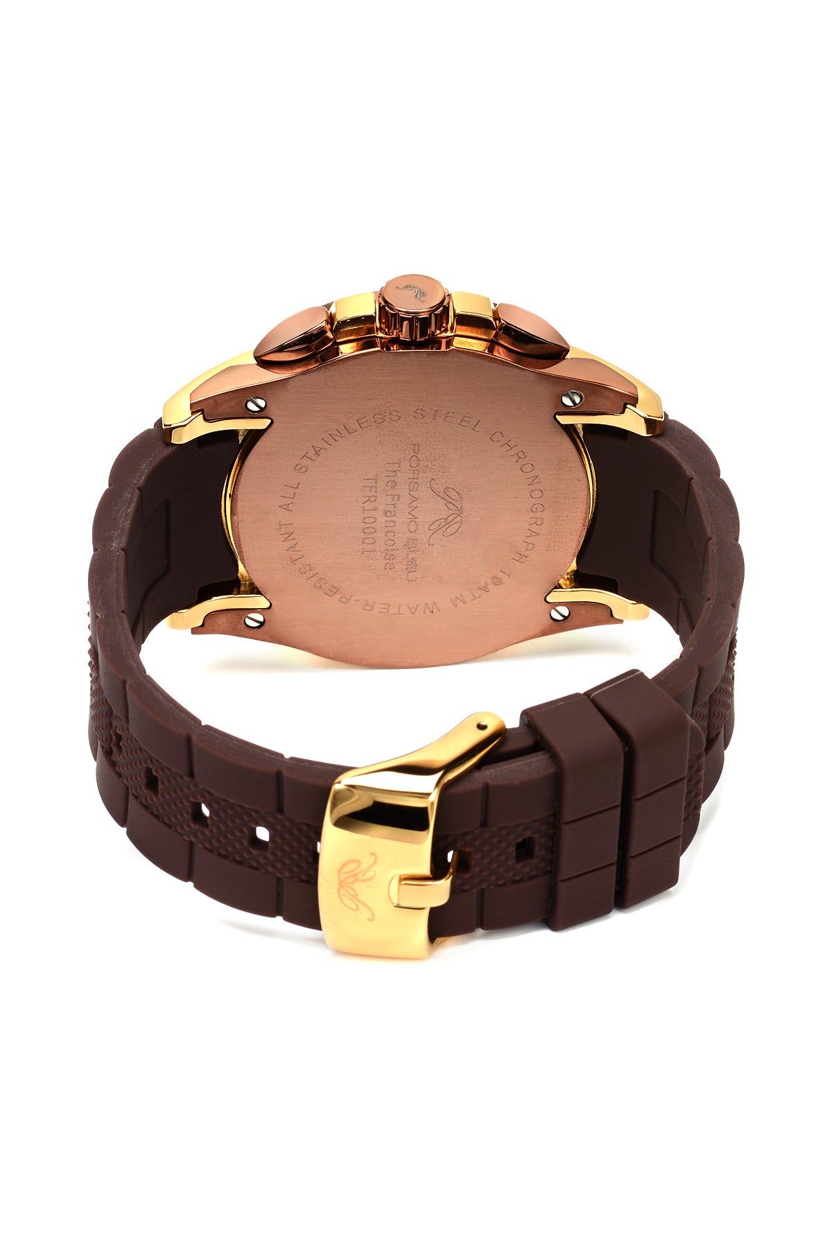 Porsamo Bleu Francoise Luxury Chronograph Men's Silicone Watch, Gold, Brown 245BFRR