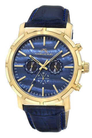 Porsamo Bleu NYC Chrono Luxury Men's Genuine Leather Chronograph Watch With Blue MOP Dial, Gold, 1282BNYL