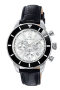 Porsamo Bleu Brandon Luxury Chronograph Men's Genuine Leather Band Watch, Silver, Black 1012BBRL