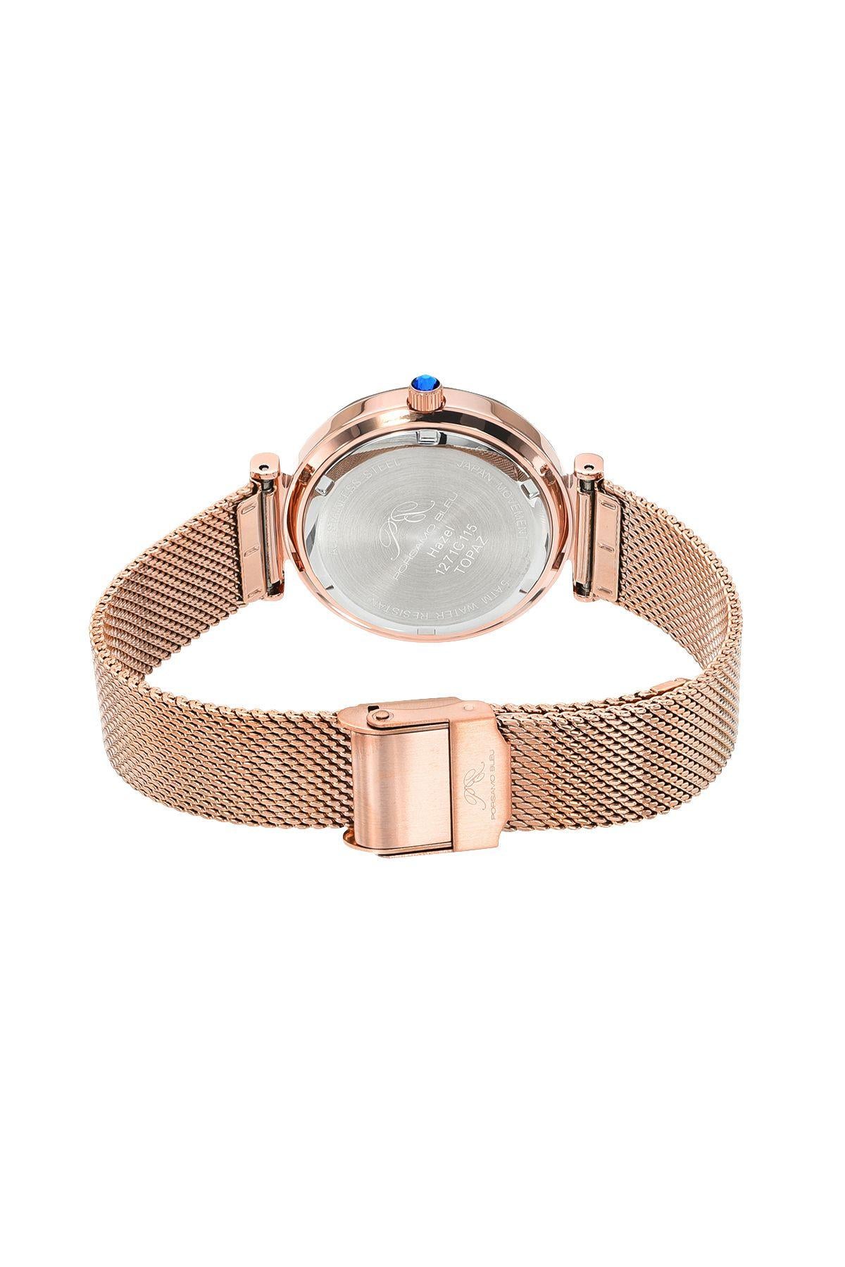Porsamo Bleu Hazel Luxury Topaz Women's Stainless Steel Watch With White MOP Dial And Faceted Crystal Bezel, Rose, 1271CHAS