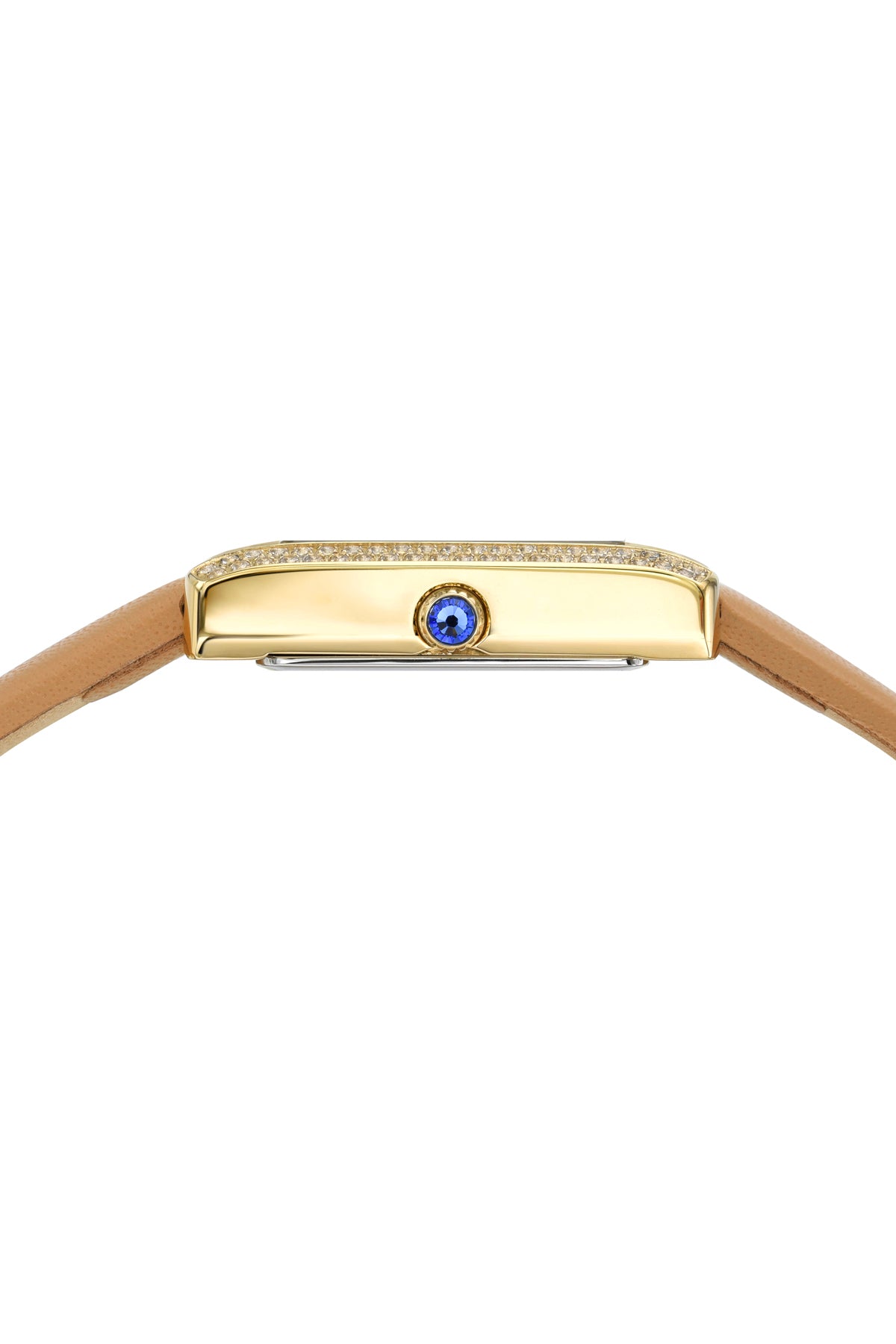 Porsamo Bleu Karolina Luxury Diamond And Topaz Rectangular Women's Genuine Leather Band Watch, Gold, Cognac 1084CKAL
