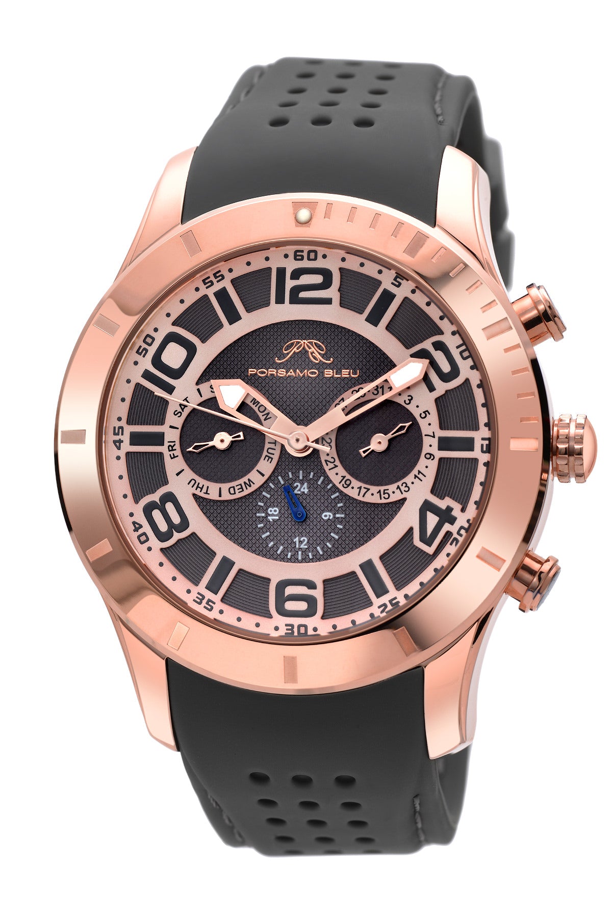 Porsamo Bleu Etienne luxury men's watch, silicone strap, rose, silver 213AETR