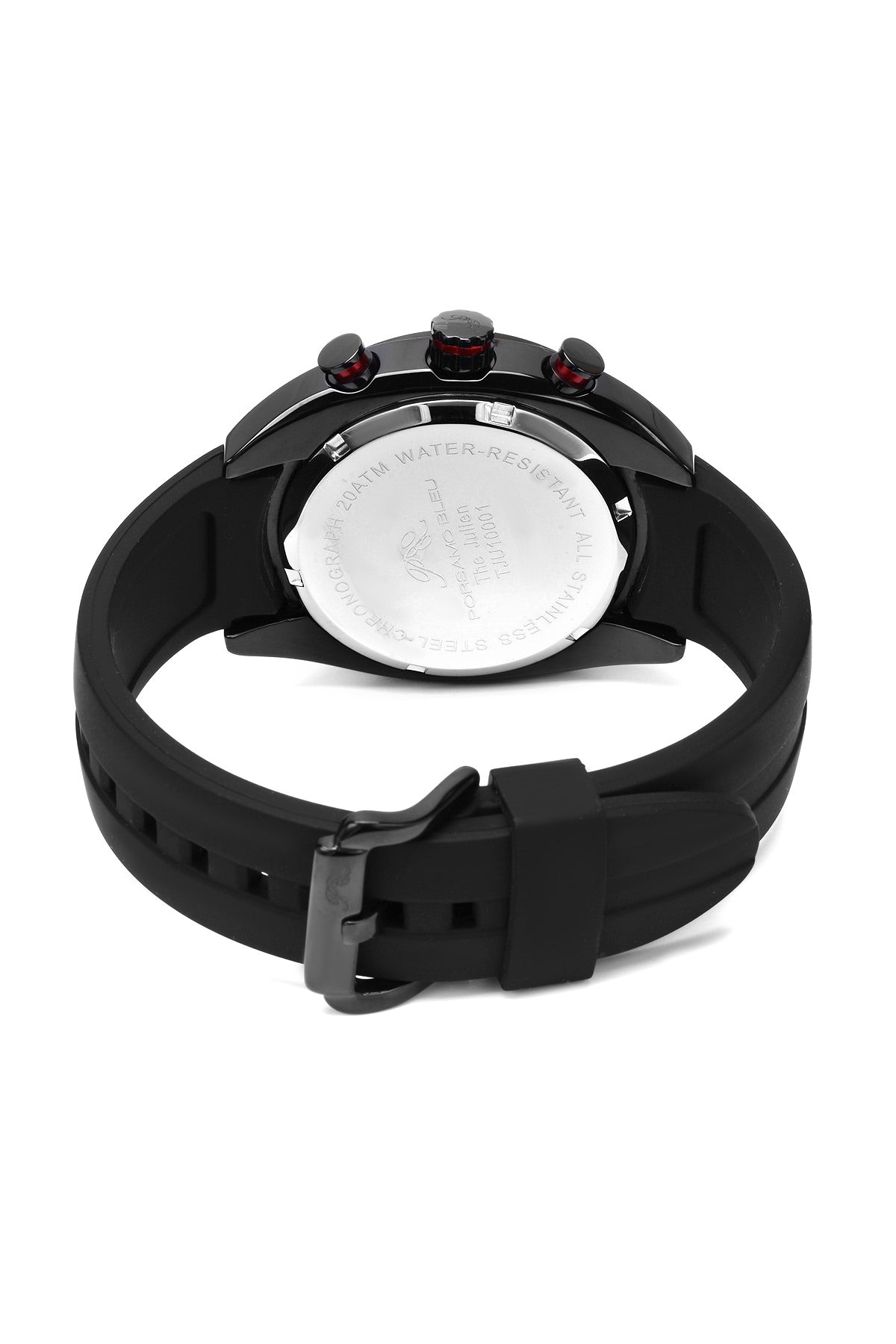 Porsamo Bleu Julien luxury  chronograph men's watch, silicone strap, black, red 275AJUS