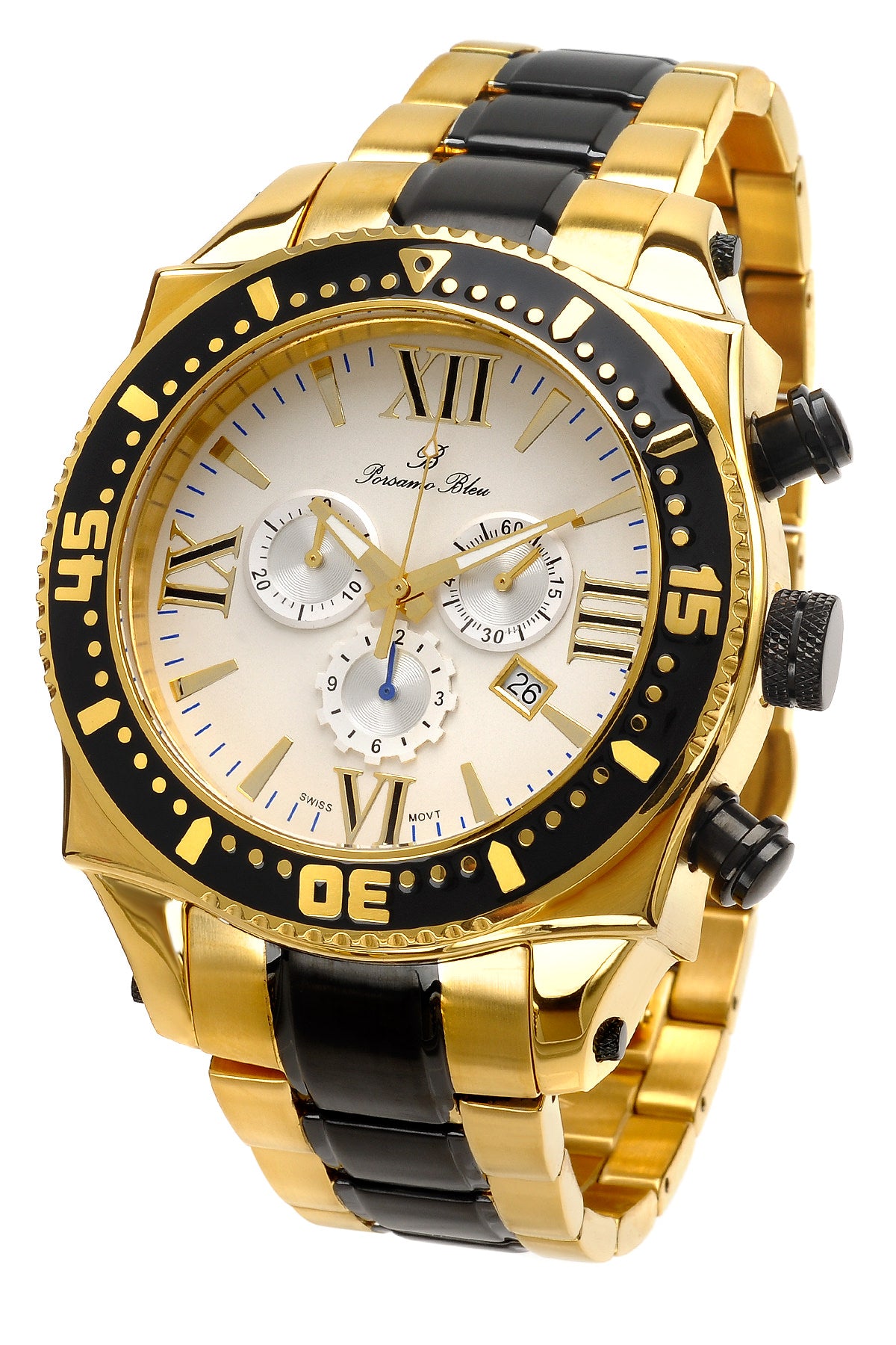 Porsamo Bleu Milan G luxury chronograph men's stainless steel watch, gold, black 072CMIS
