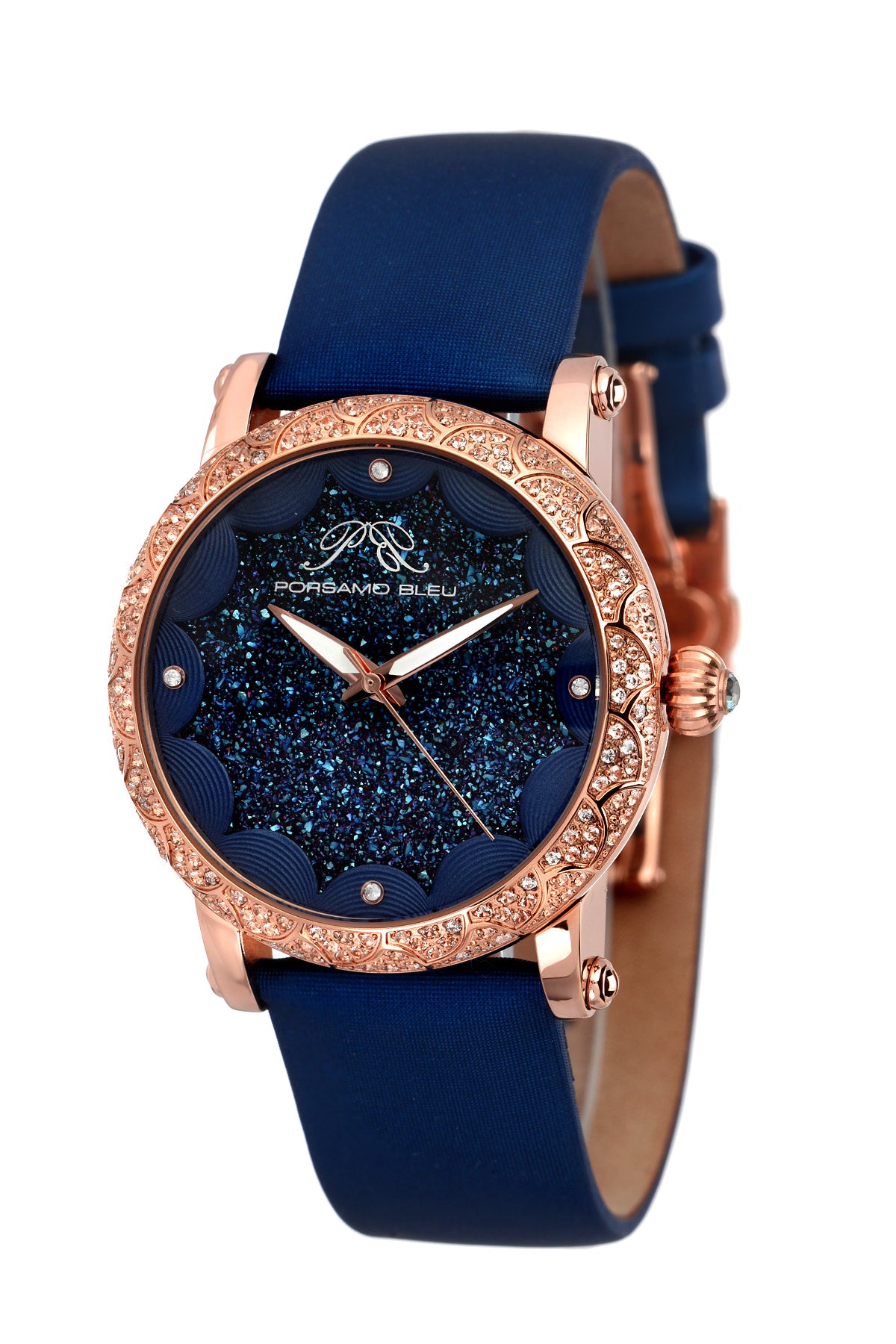 Porsamo Bleu Genevieve Luxury Topaz Women's Satin Leather Watch, Rose, Blue 682CGEL