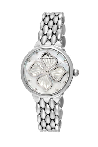 Porsamo Bleu Blair luxury diamond women's stainless steel watch, silver, white 711ABLS