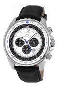 Porsamo Bleu Martin Luxury Chronograph Men's Watch Genuine Leather Band, Silver, Black 353AMAL