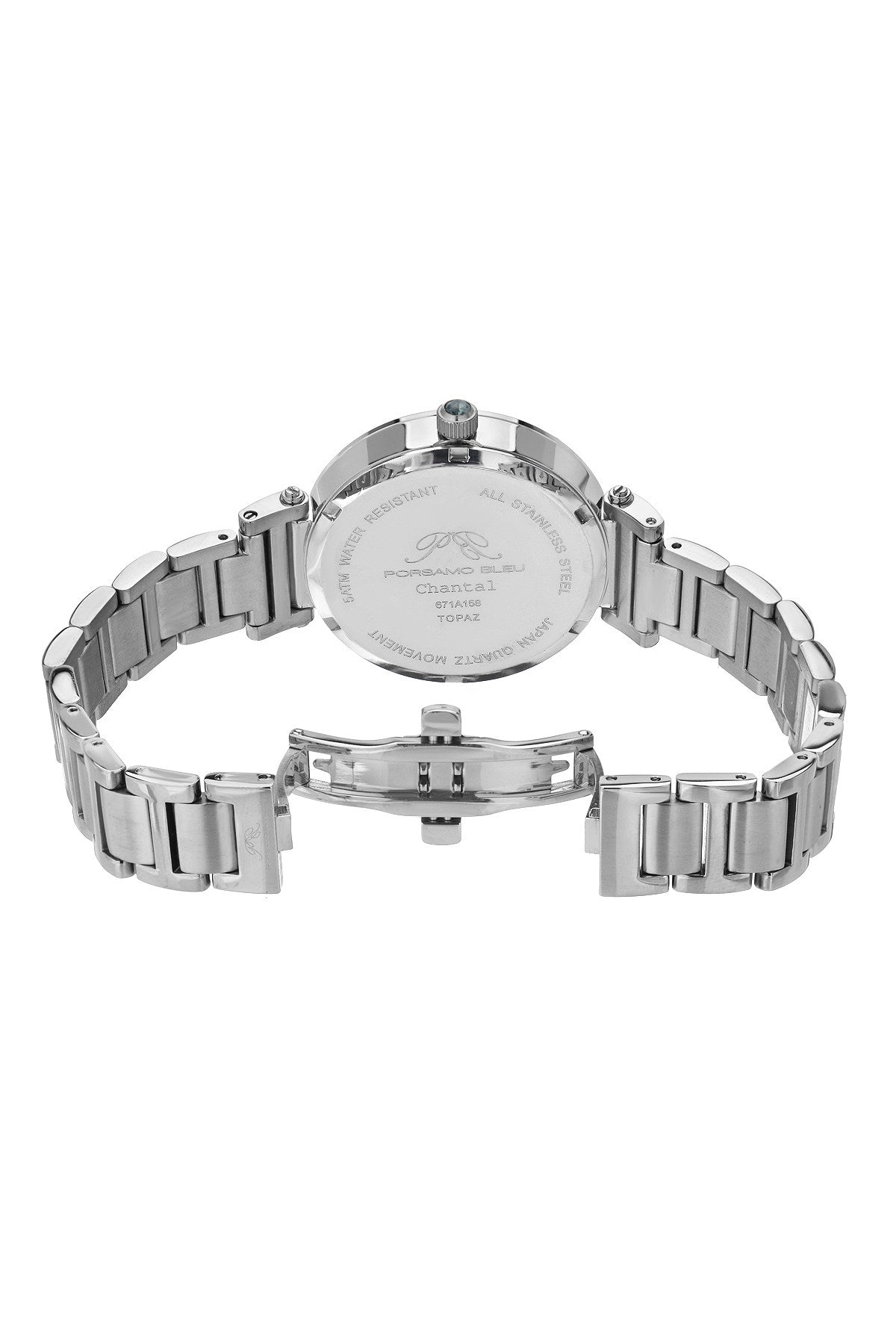 Porsamo Bleu Chantal Luxury Topaz Women's Stainless Steel Watch, Silver, White 671ACHS