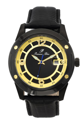 Porsamo Bleu Tokyo luxury Automatic men's watch, genuine leather band, gold, black 175ATOL