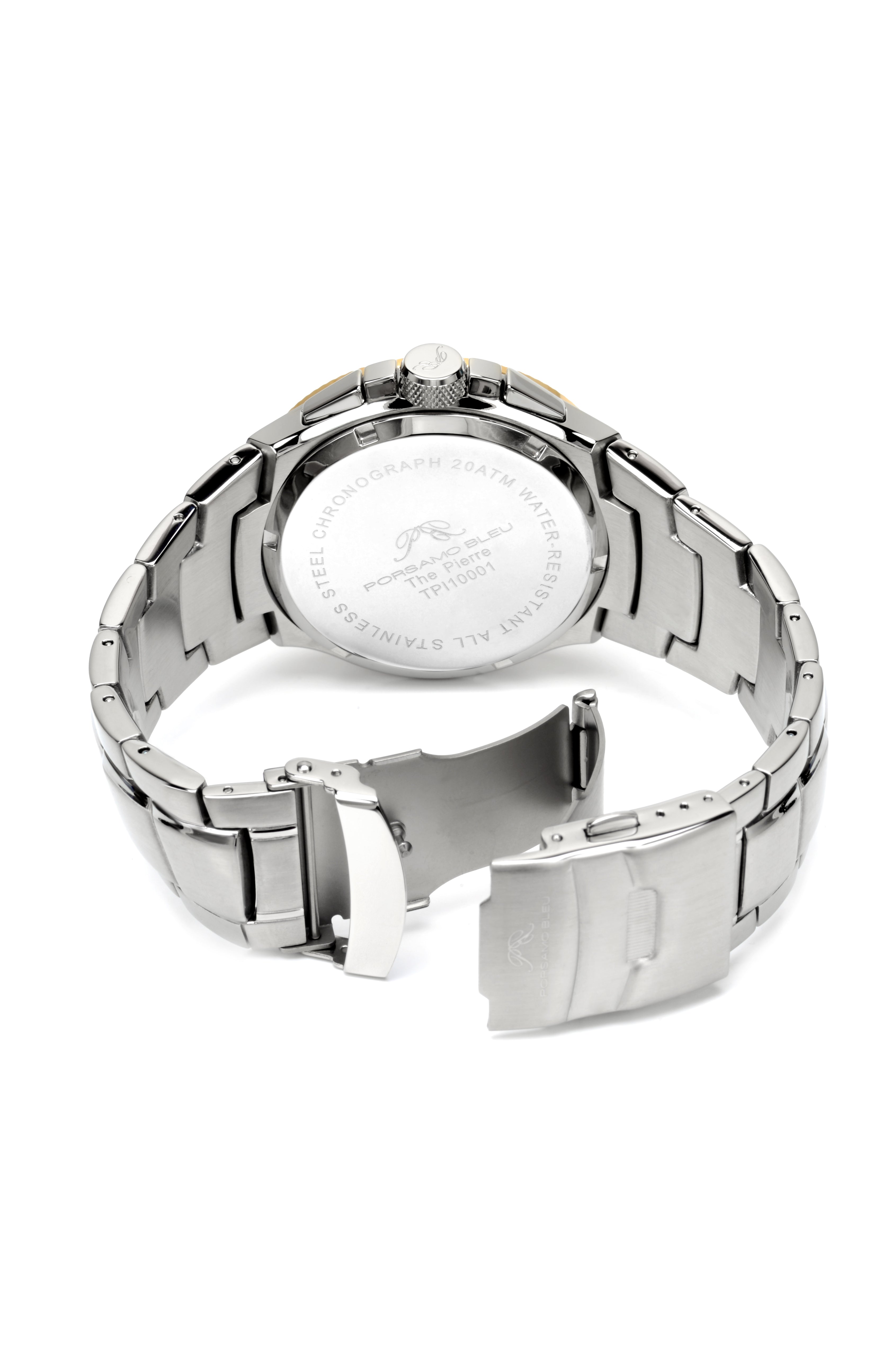 Porsamo Bleu Pierre luxury chronograph men's stainless steel watch, silver, gold, white 251BPIS