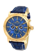 Porsamo Bleu NYC Moon Luxury Men's Watch, Genuine Leather Band, Gold, Blue 058BNYL