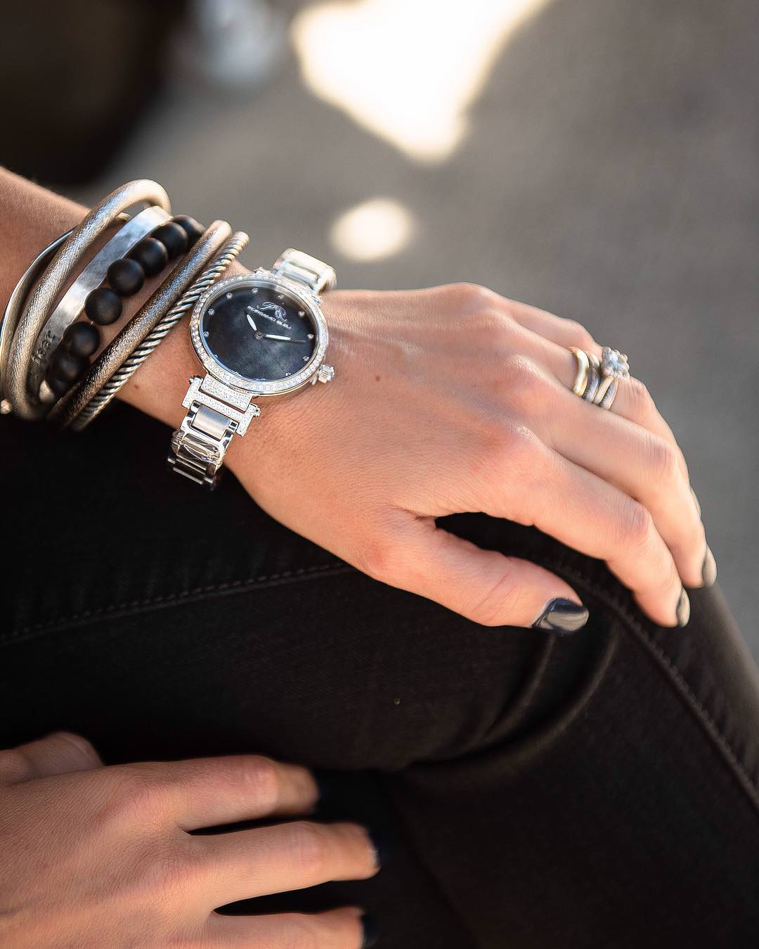 Porsamo Bleu Chantal Luxury Topaz Women's Stainless Steel Watch, Silver, Black 672ACHS