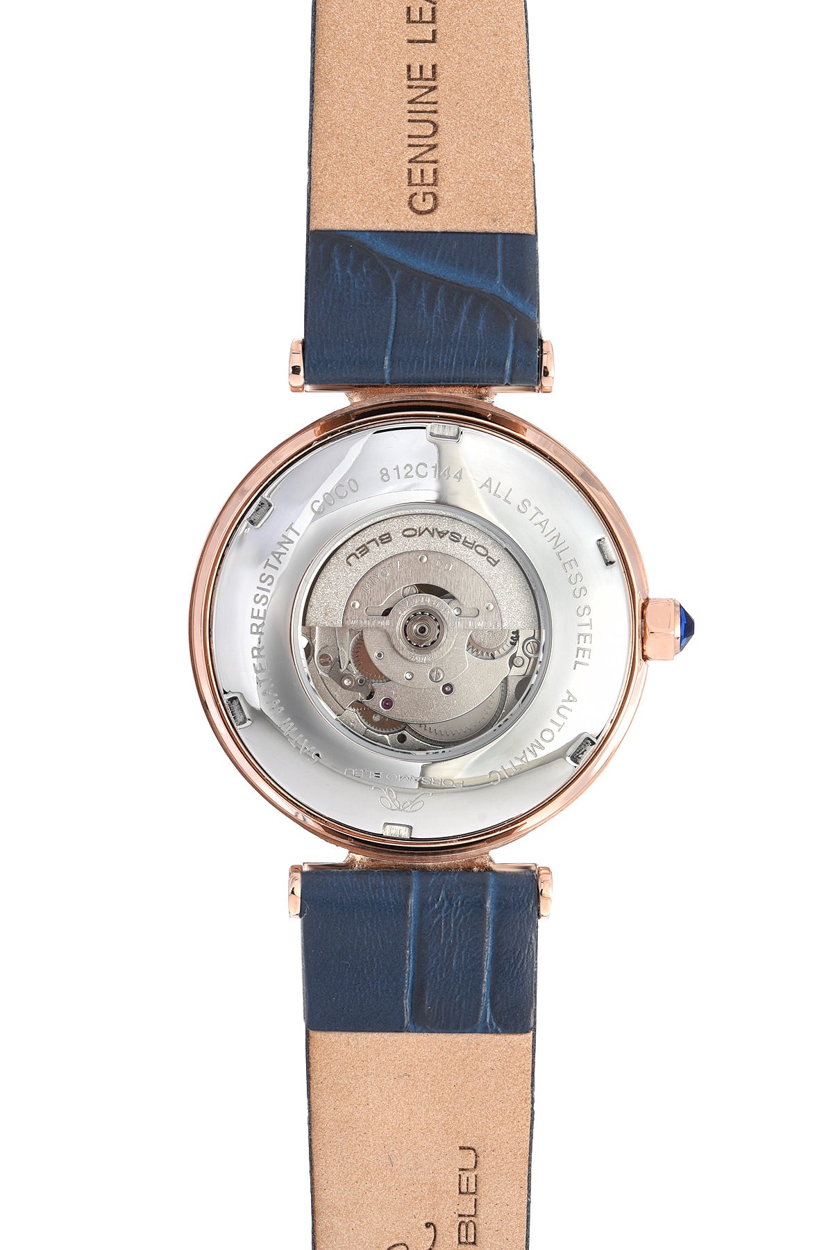 Porsamo Bleu Coco Luxury Automatic Women's Watch, Genuine Leather Band, Rose, Blue 812CCOL