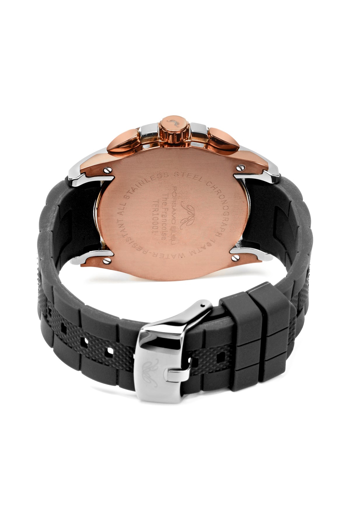 Porsamo Bleu Francoise Luxury Chronograph Men's Watch, Silicone Strap, Silver, Black 244AFRR