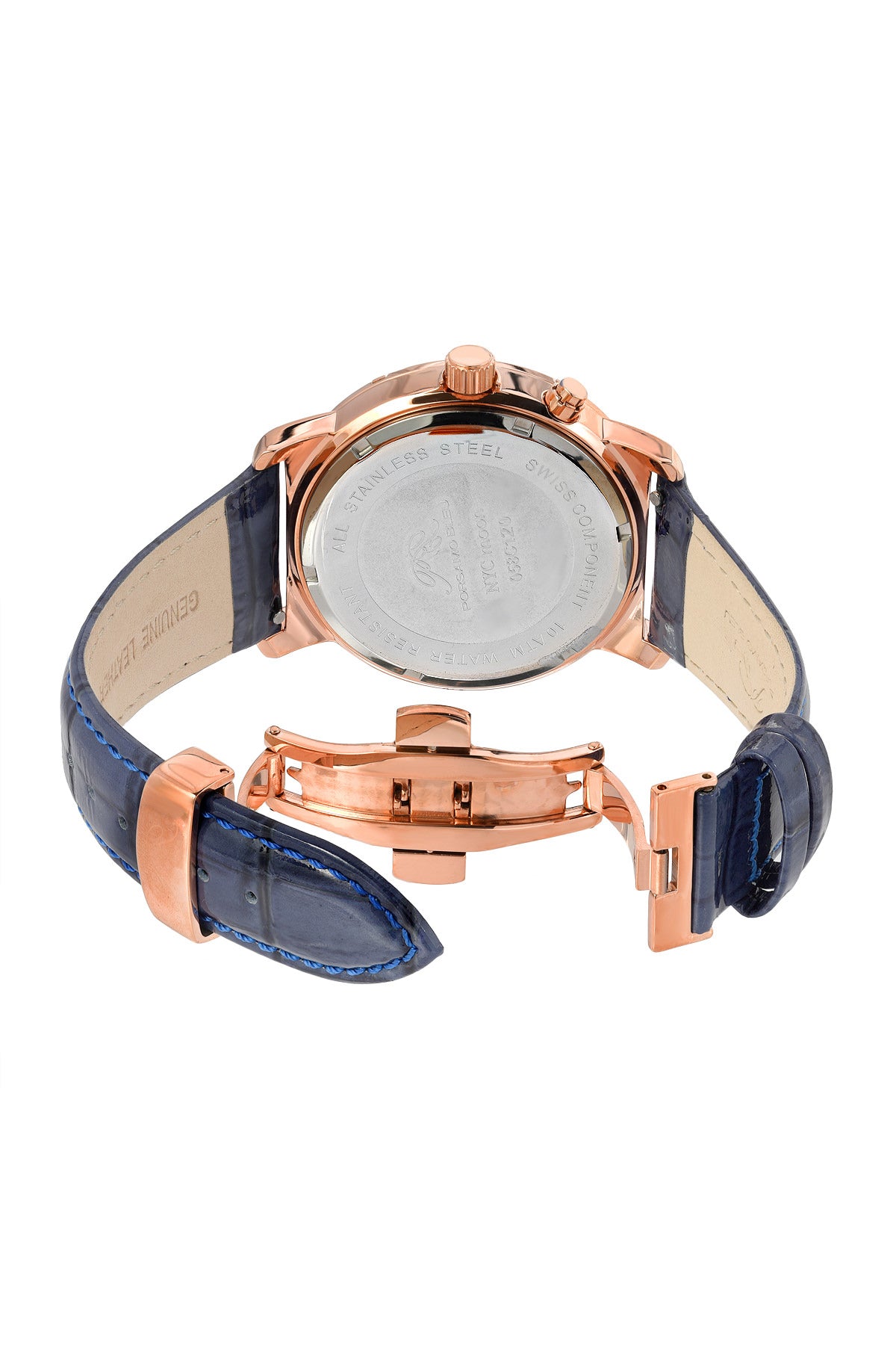 Porsamo Bleu NYC Moon Luxury Men's Watch, Genuine Leather Band, Rose, Blue 058CNYL