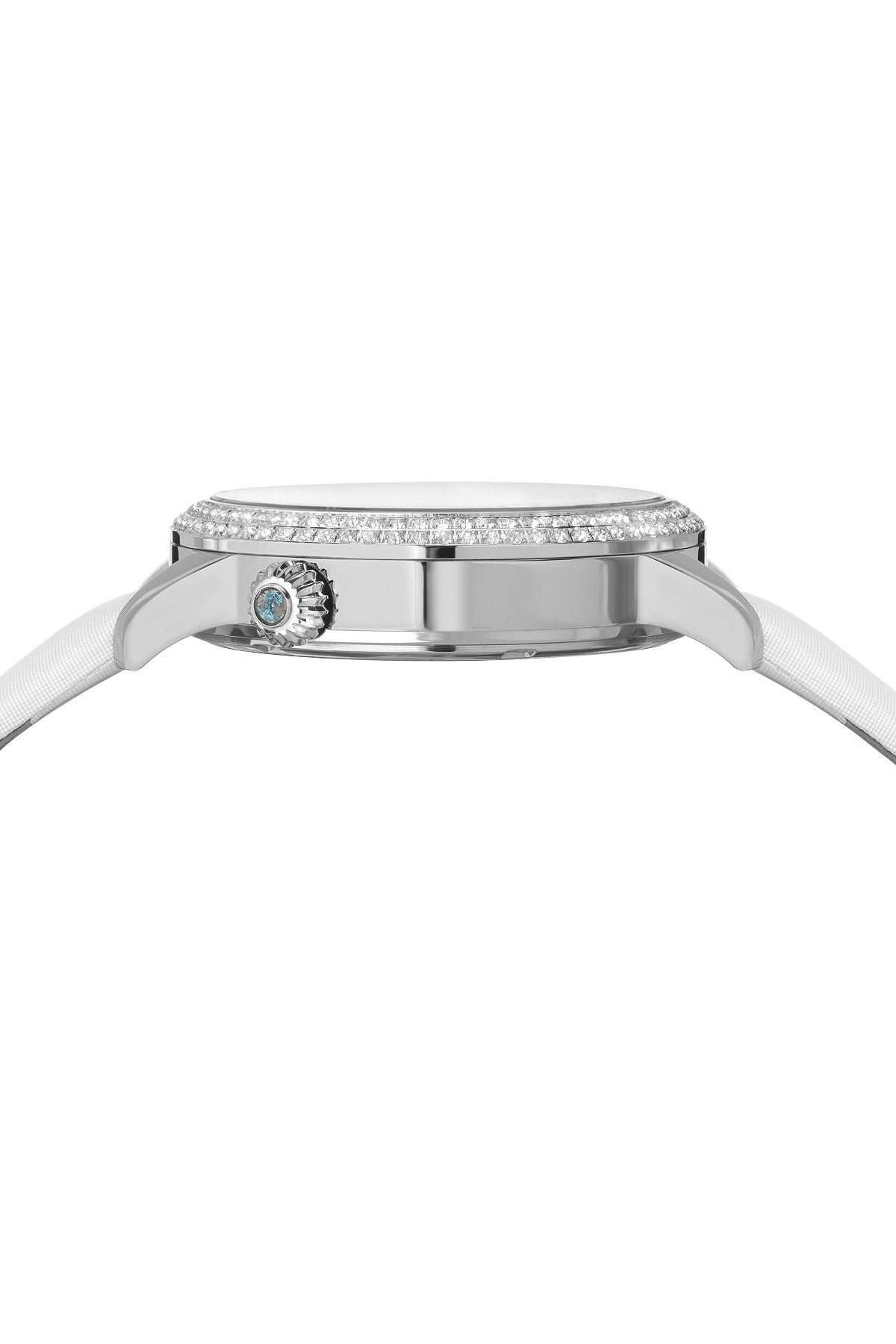 Porsamo Bleu Evelyn Luxury Topaz Women's Watch, Satin Genuine Leather Band, Silver, White 763AEVL