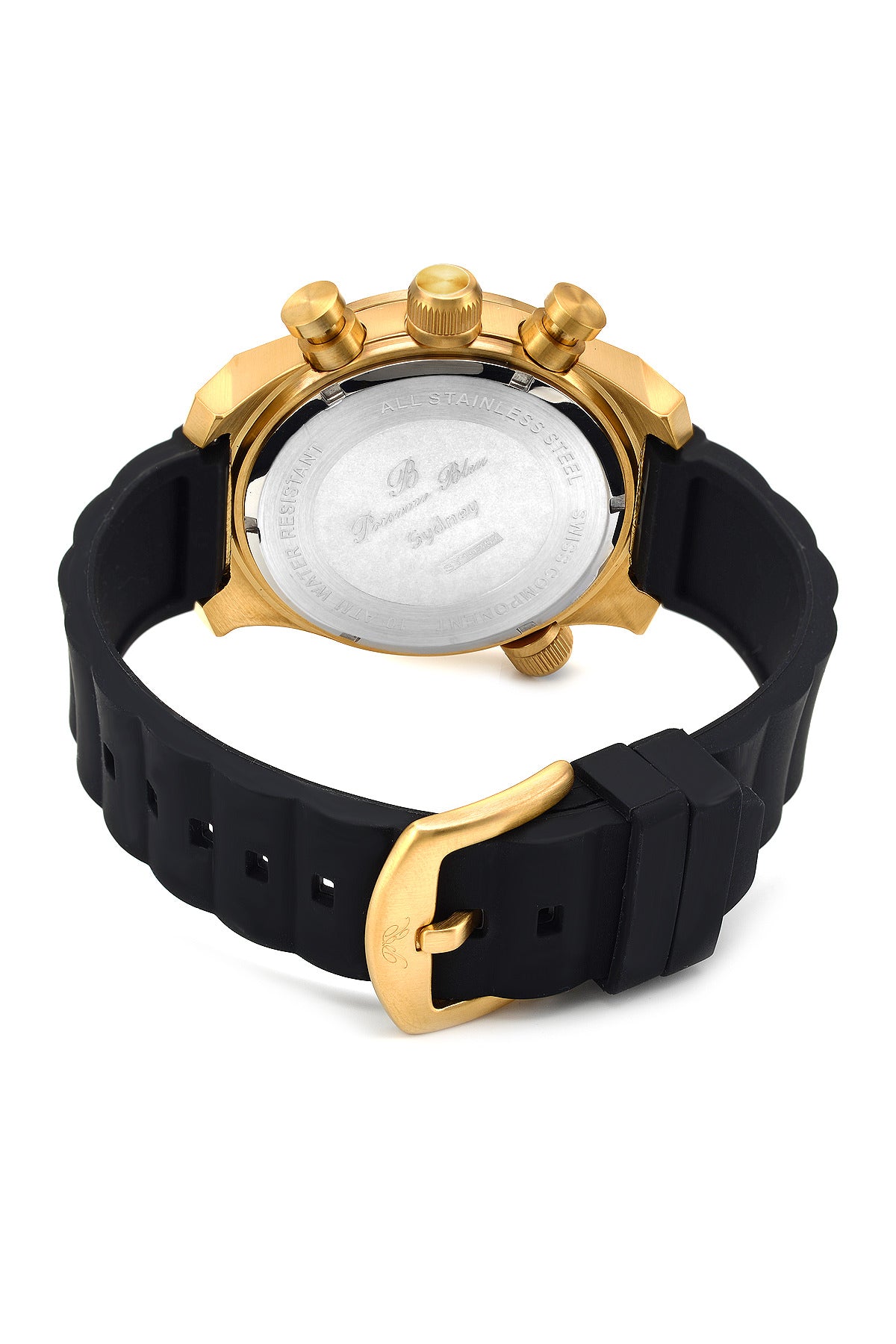 Porsamo Bleu Sydney luxury men's watch, silicone strap, gold, black 165BSYR
