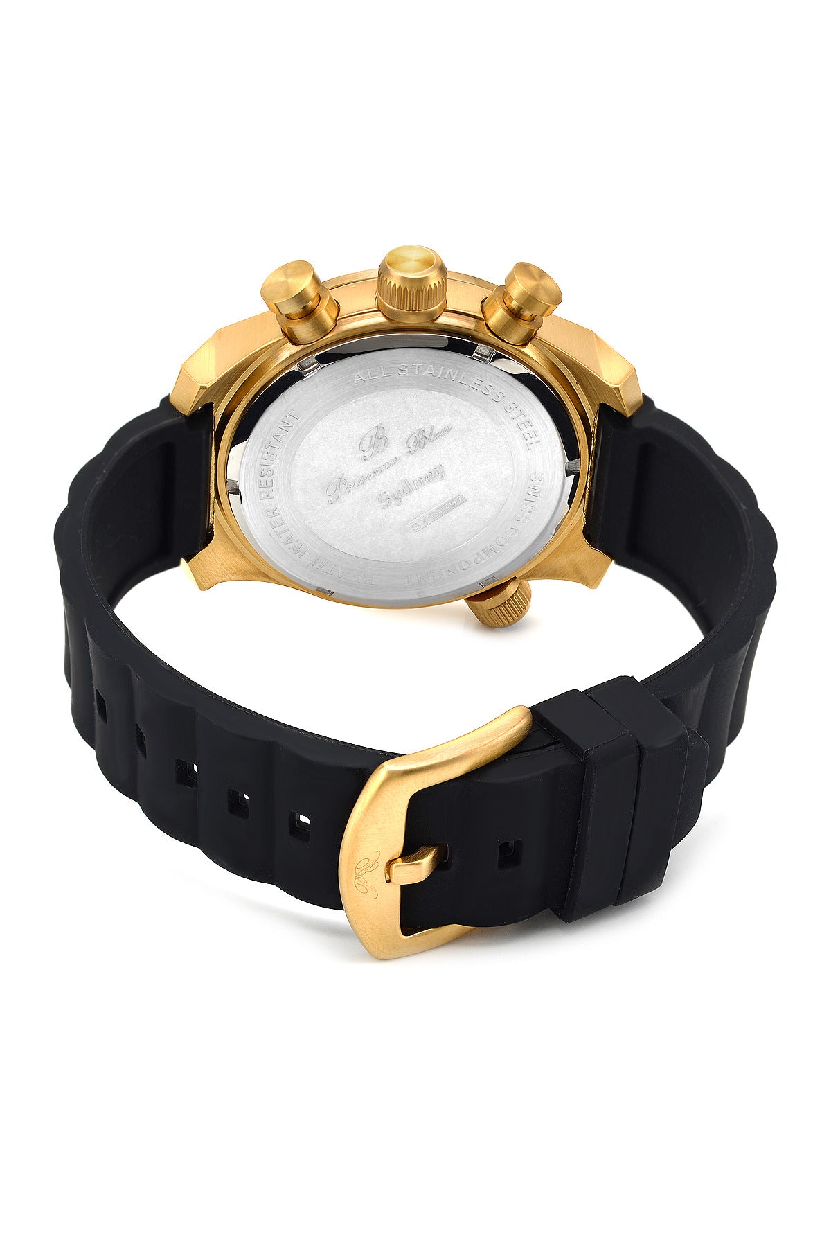 Porsamo Bleu Sydney Luxury Men's Watch, Silicone Strap, Gold, Black 165BSYR