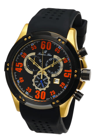 Porsamo Bleu Cancun luxury chronograph men's watch, silicone strap, gold, black 063CCAR
