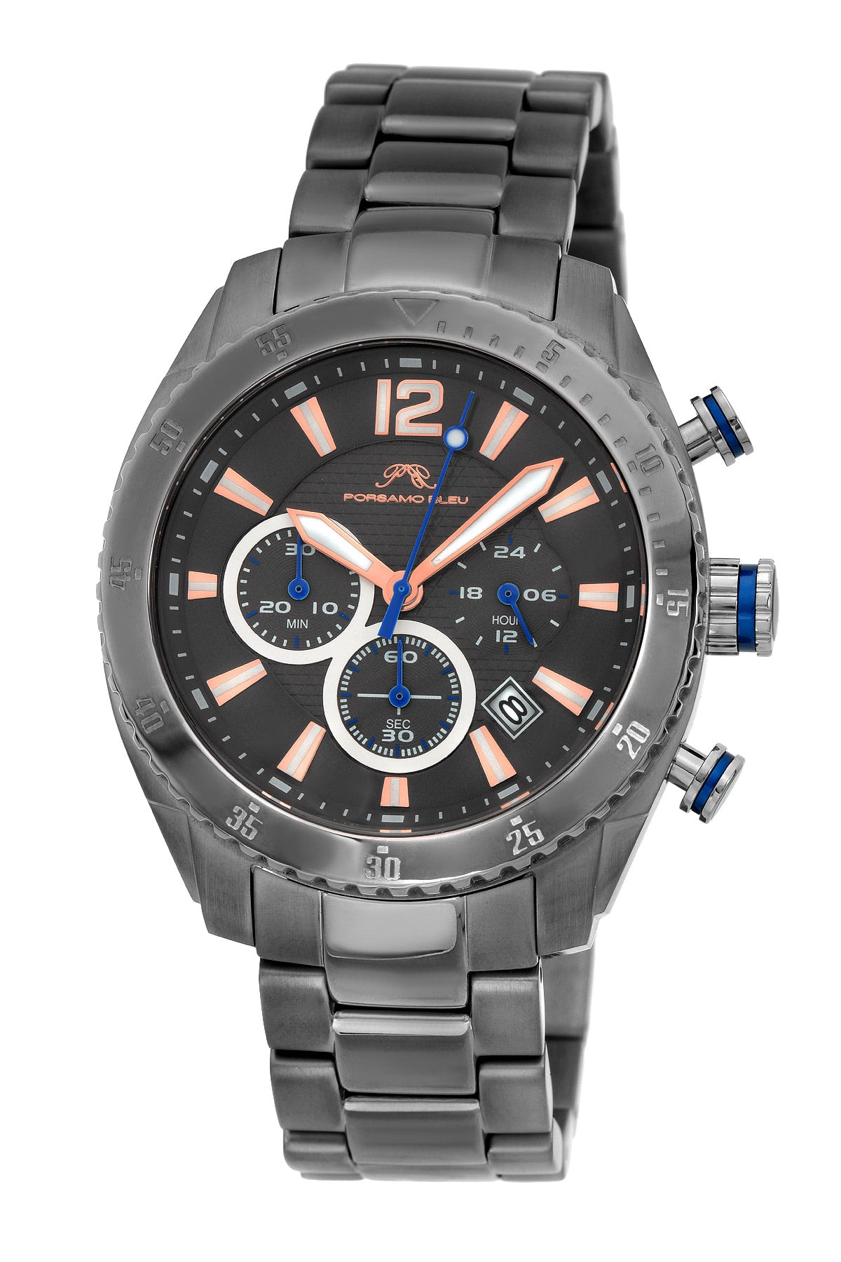 Porsamo Bleu Taylor luxury chronograph men's stainless steel watch, grey 621FTAS