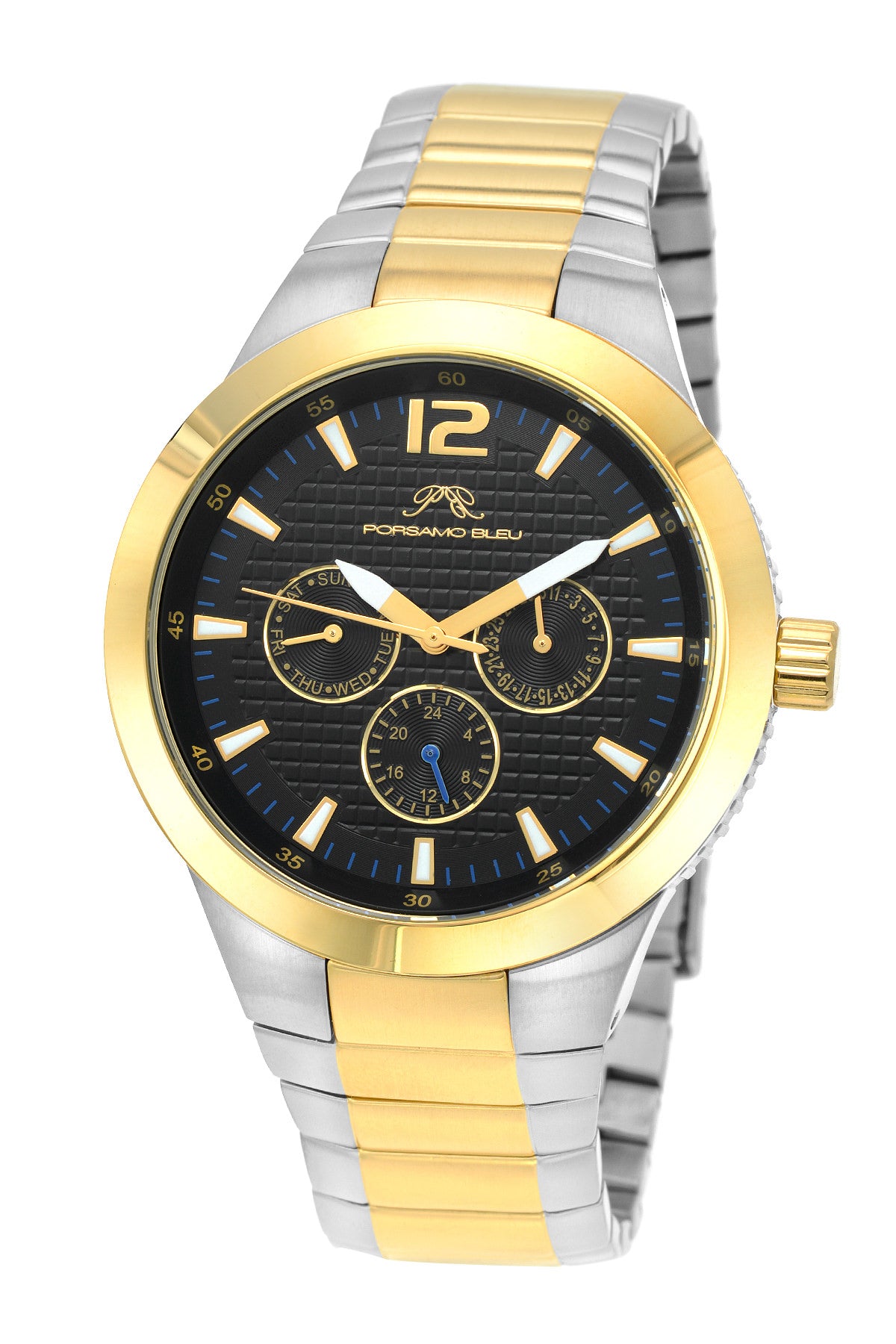 Porsamo Bleu Luca luxury men's stainless steel watch, gold, silver, black 531DLUS