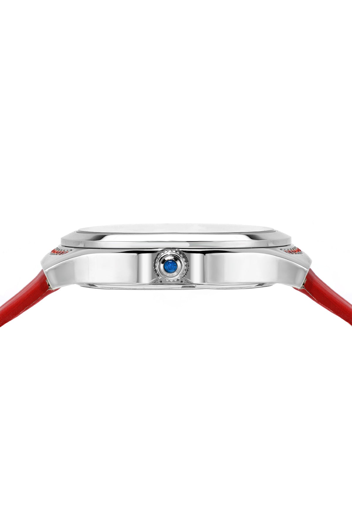 Porsmao Bleu Carmen Luxury Women's Watch, Satin Covered Genuine Leather Band, Silver, Red 992BCAL