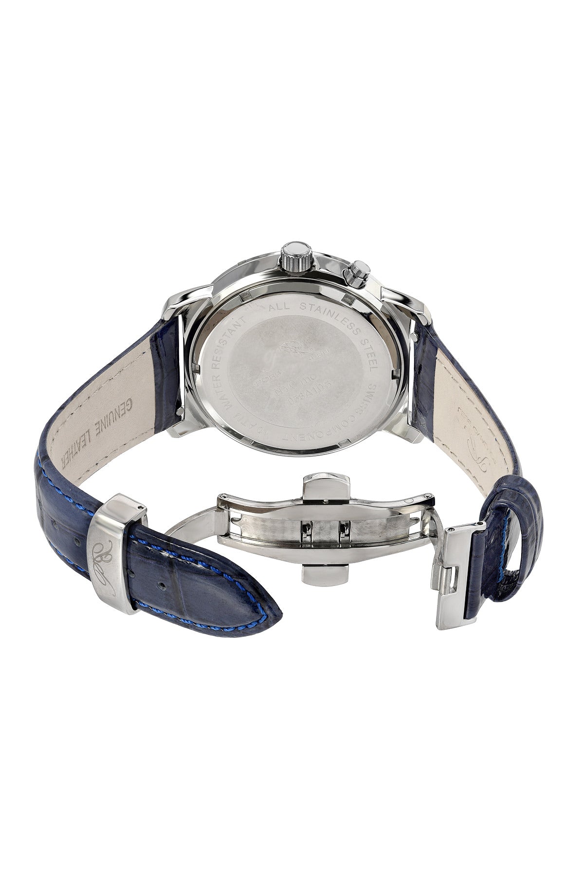 Porsamo Bleu NYC Moon Luxury Men's Watch, Genuine Leather Band, Silver, Blue 058ANYL