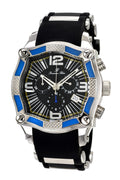 Porsamo Bleu Sao Paulo Luxury Chronograph Men's Watch, Silicone Strap, Black, Blue 024ASPR