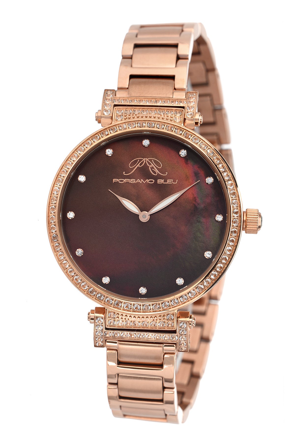 Porsamo Bleu Chantal luxury topaz women's stainless steel watch, rose, brown 672CCHS