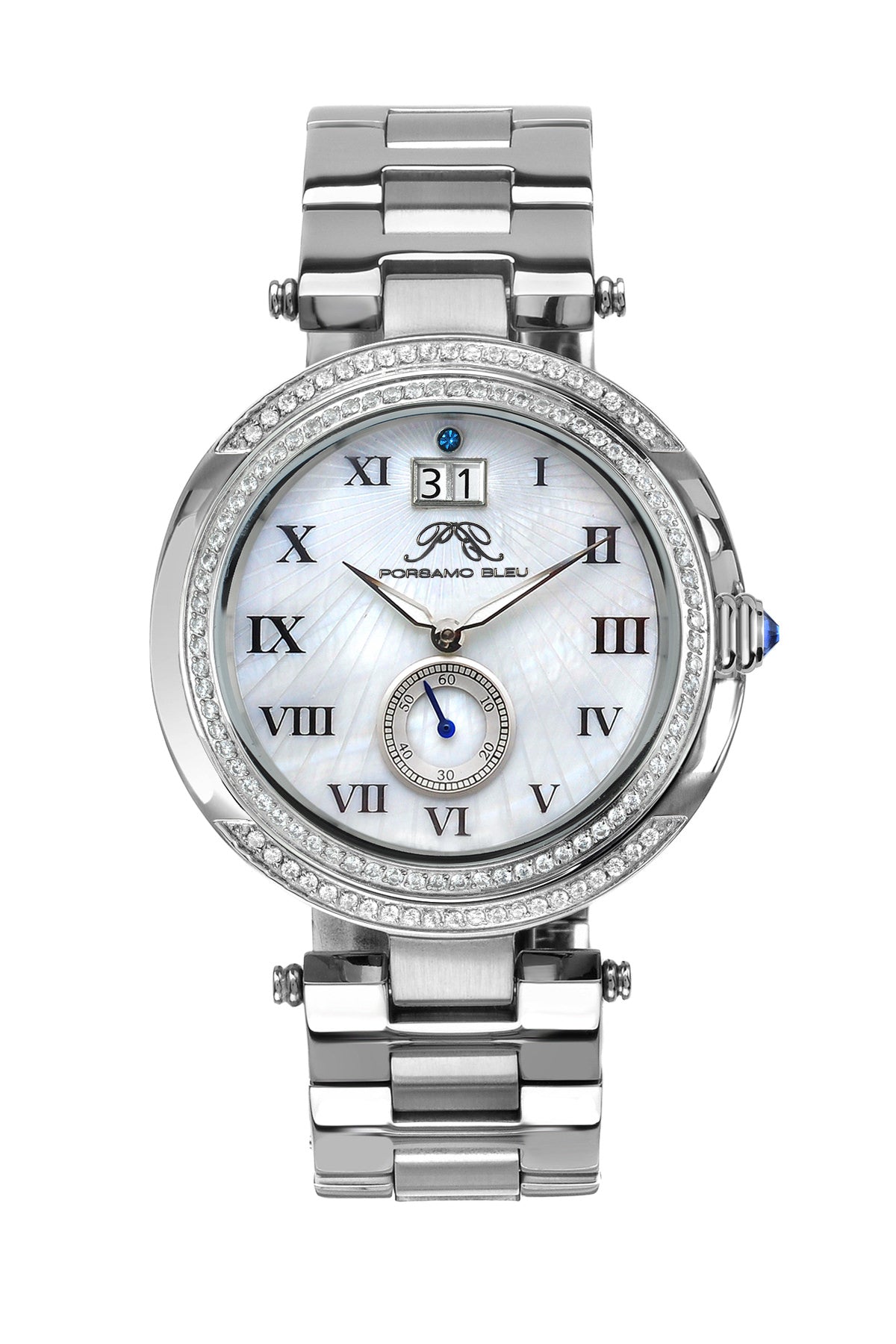 Porsamo Bleu South Sea Crystal Luxury Women's Stainless Steel Watch, Silver 104ESSC
