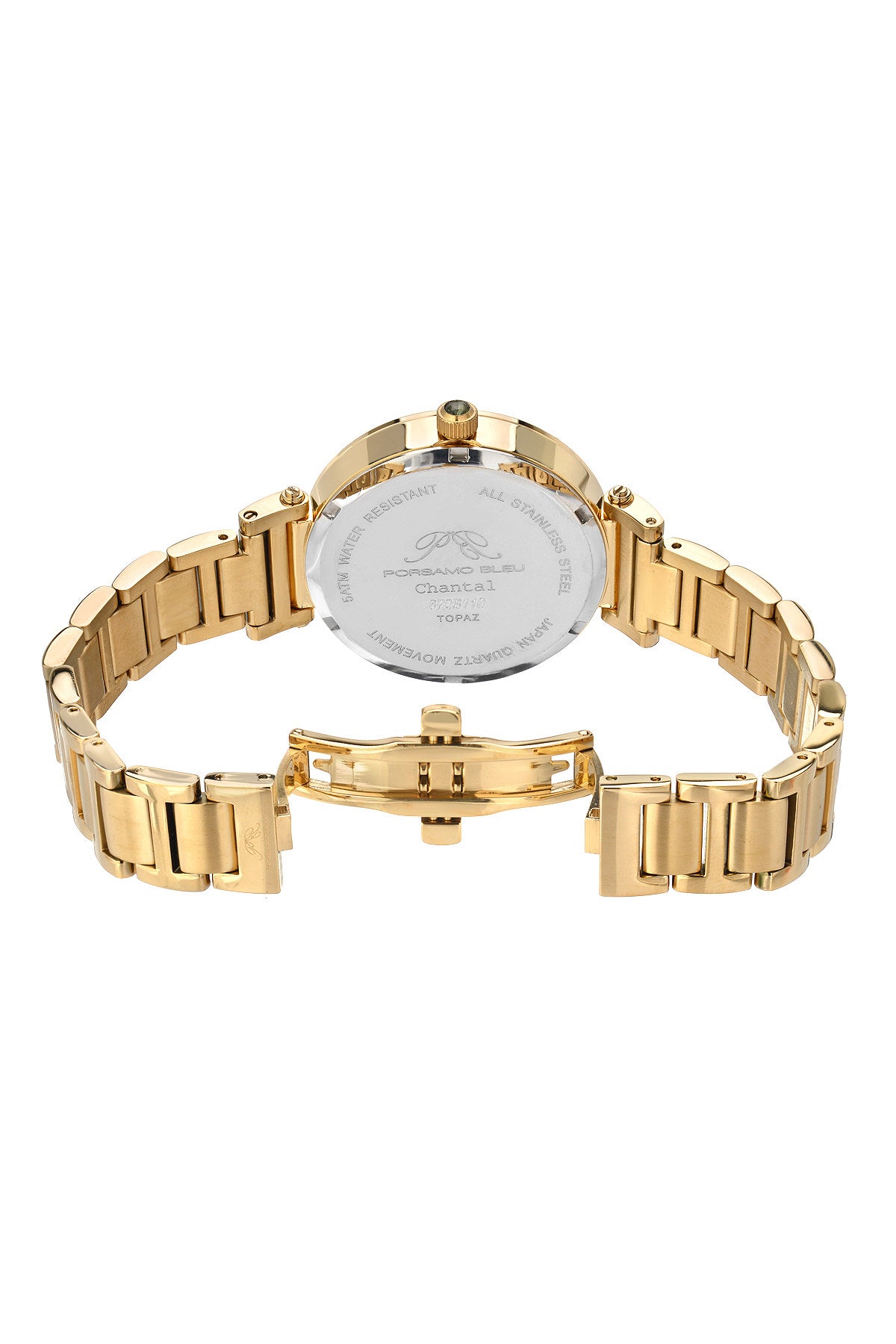 Porsamo Bleu Chantal luxury topaz women's stainless steel watch, gold, black 672BCHS