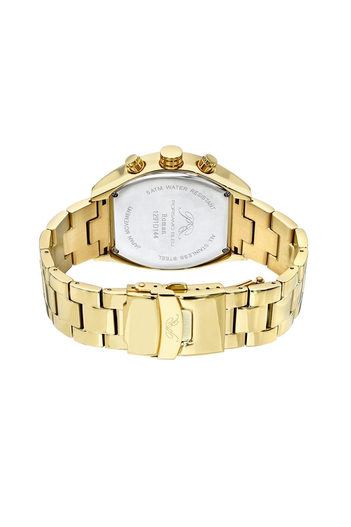 Porsamo Bleu Roman Luxury Men's Stainless Steel Chronograph Watch With Blue Dial, Gold, 1291DROS