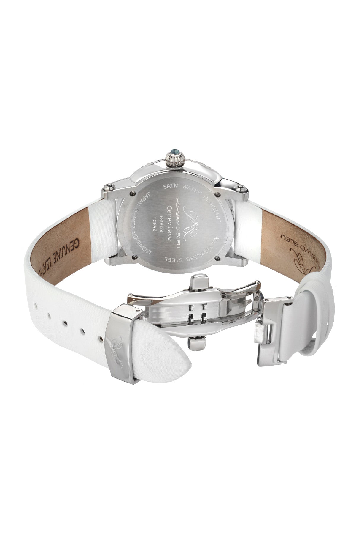 Porsamo Bleu Genevieve Luxury Topaz Women's Watch Satin Leather Watch, Silver, White 681AGEL