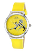Porsmao Bleu Carmen Luxury Women's Watch, Satin Covered Genuine Leather Band, Silver, Yellow 992DCAL