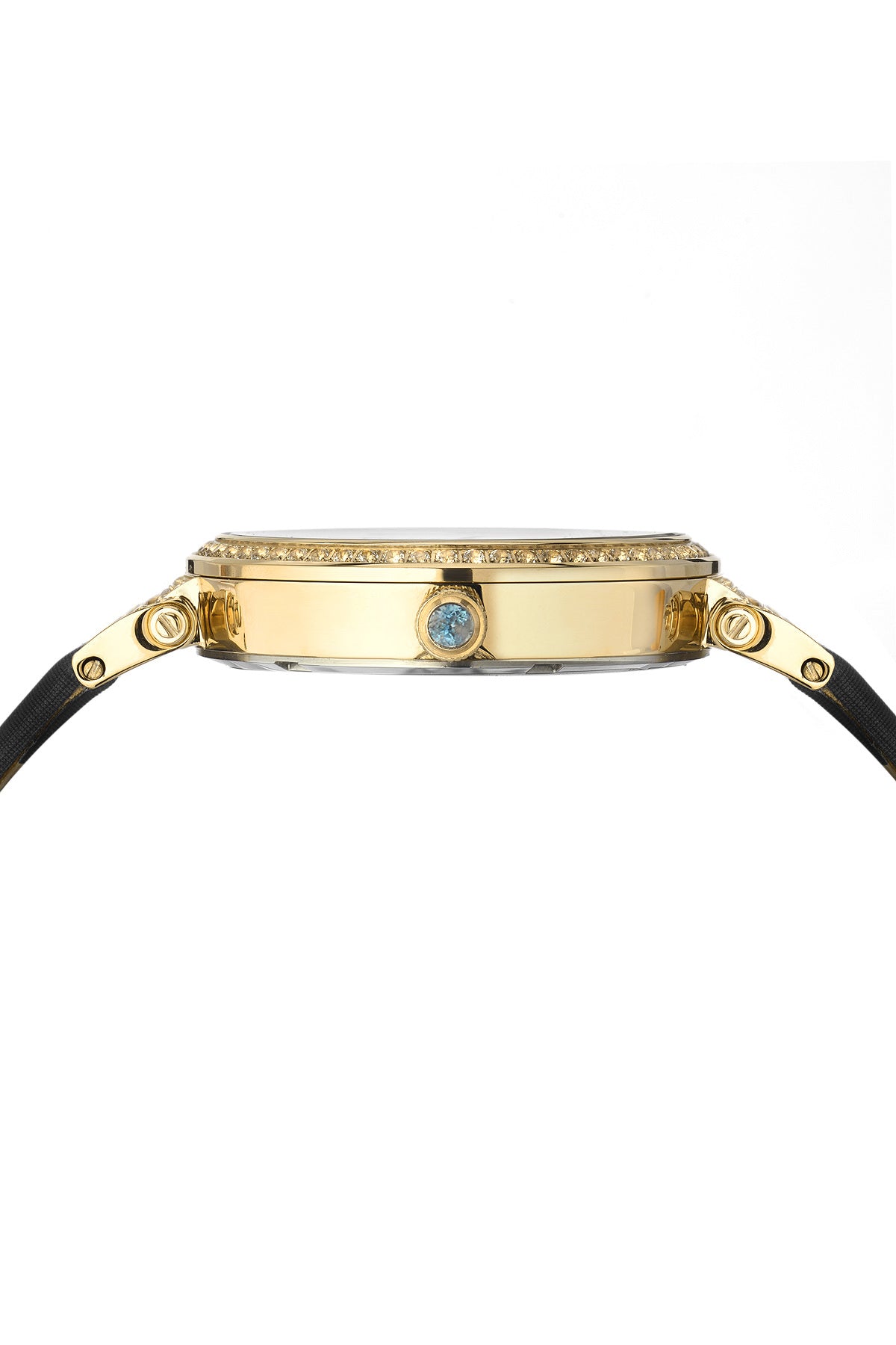 Porsamo Bleu Chantal Luxury Topaz Womens Watch Satin Covered Genuine Leather Gold Black 673BCHL