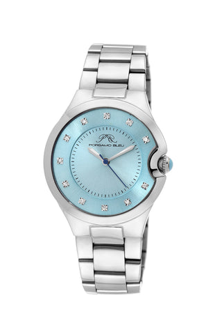 Porsamo Bleu Emilia luxury diamond women's stainless steel watch, silver, blue 822CEMS