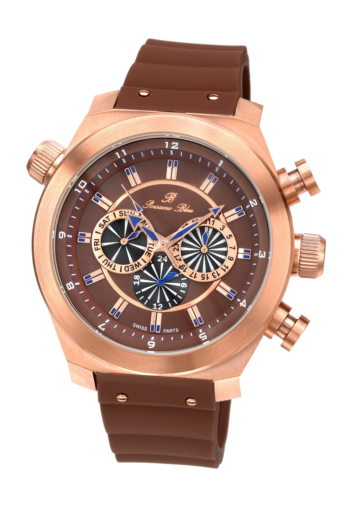 Porsamo Bleu Sydney luxury men's watch, silicone strap, rose, brown 165ASYR
